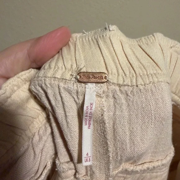 Free People Lotta Love Linen Trousers Pebble Tan Wide Leg Pants Size‎ 4 - Picture 8 of 9